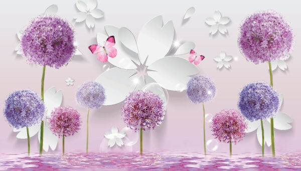 Paarse bloemen en vlinders Paarse bloemen en vlinders