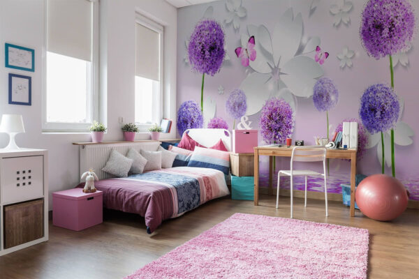 Paarse bloemen en vlinders Paarse bloemen en vlinders