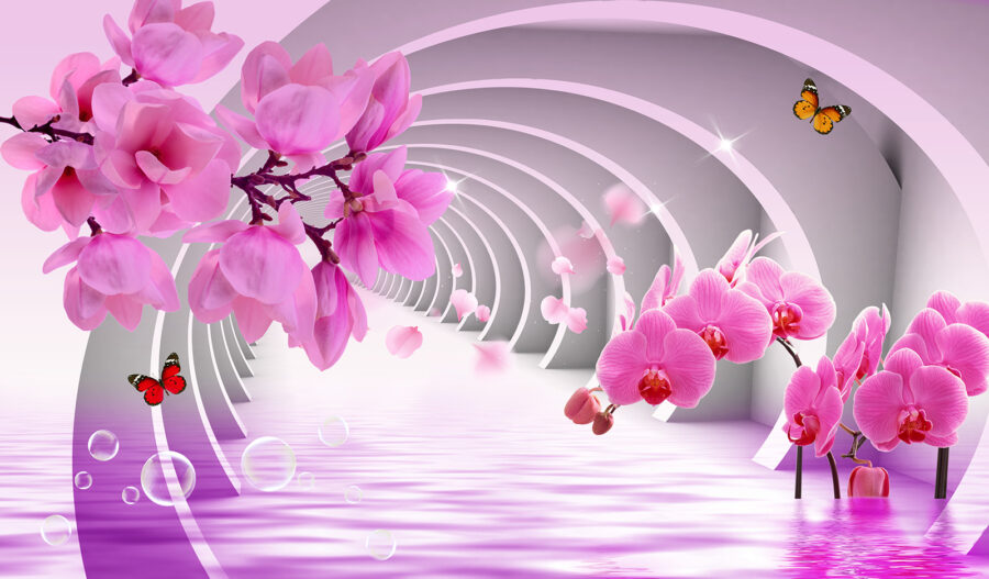 Roze bloemen in een tunnel