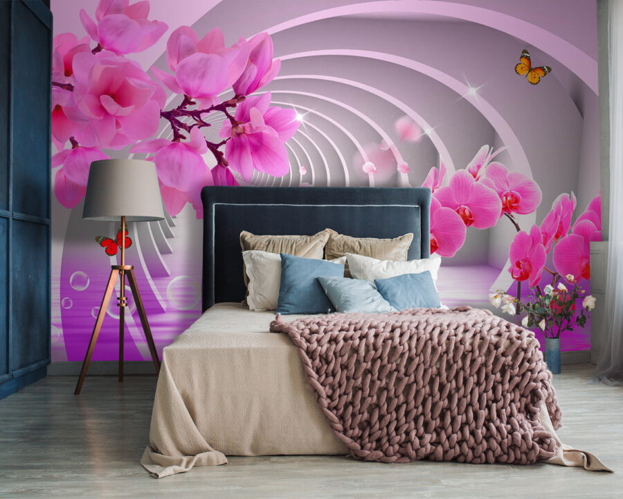 Roze bloemen in een tunnel