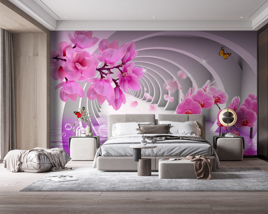 Roze bloemen in een tunnel