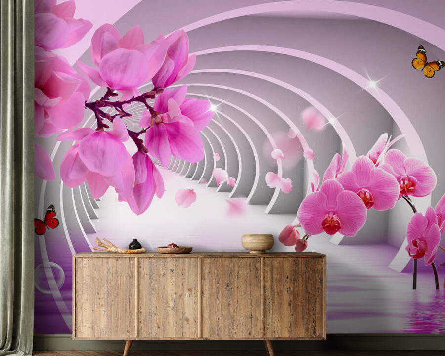 Roze bloemen in een tunnel
