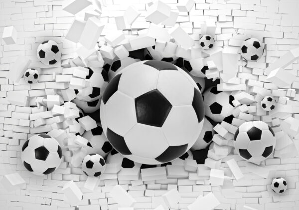 Groep voetballen in een stapel bakstenen Groep voetballen in een stapel bakstenen