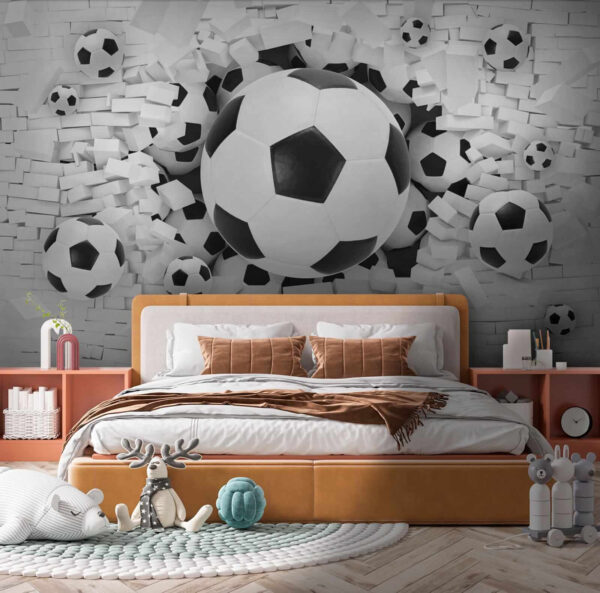 Groep voetballen in een stapel bakstenen Groep voetballen in een stapel bakstenen