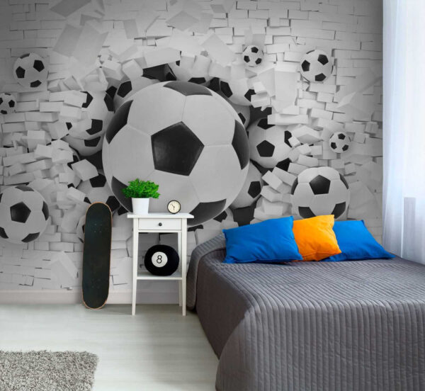 Groep voetballen in een stapel bakstenen Groep voetballen in een stapel bakstenen
