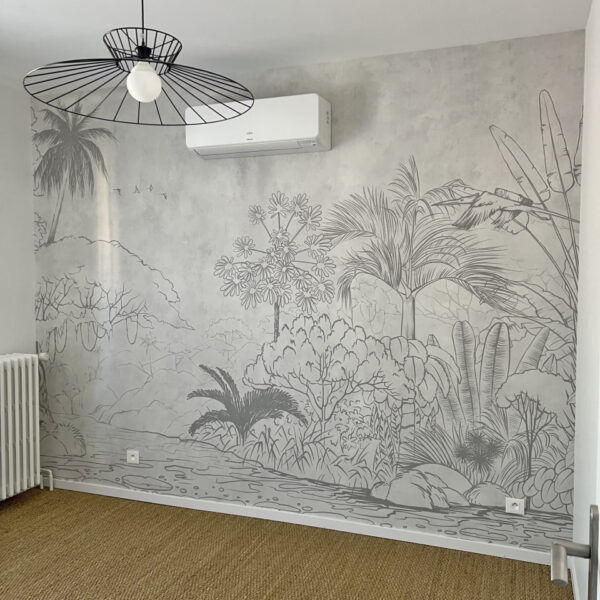 Tekening van een rivier met bomen en planten Tekening van een rivier met bomen en planten