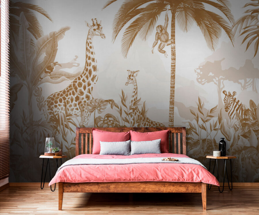 Behang met giraffen en zebra's