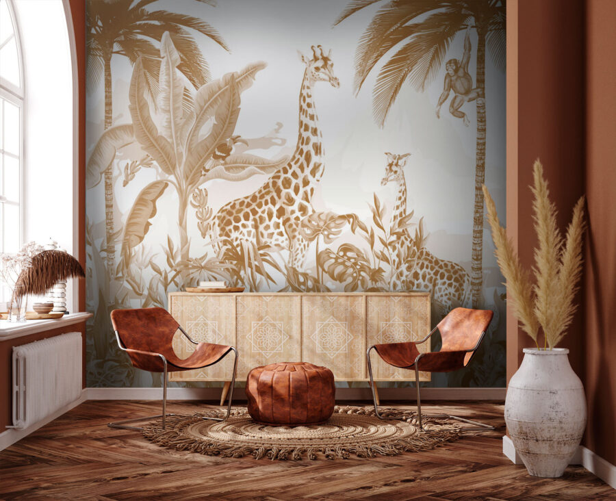 Fotobehang Behang met giraffen en zebra's - Afbeelding 3
