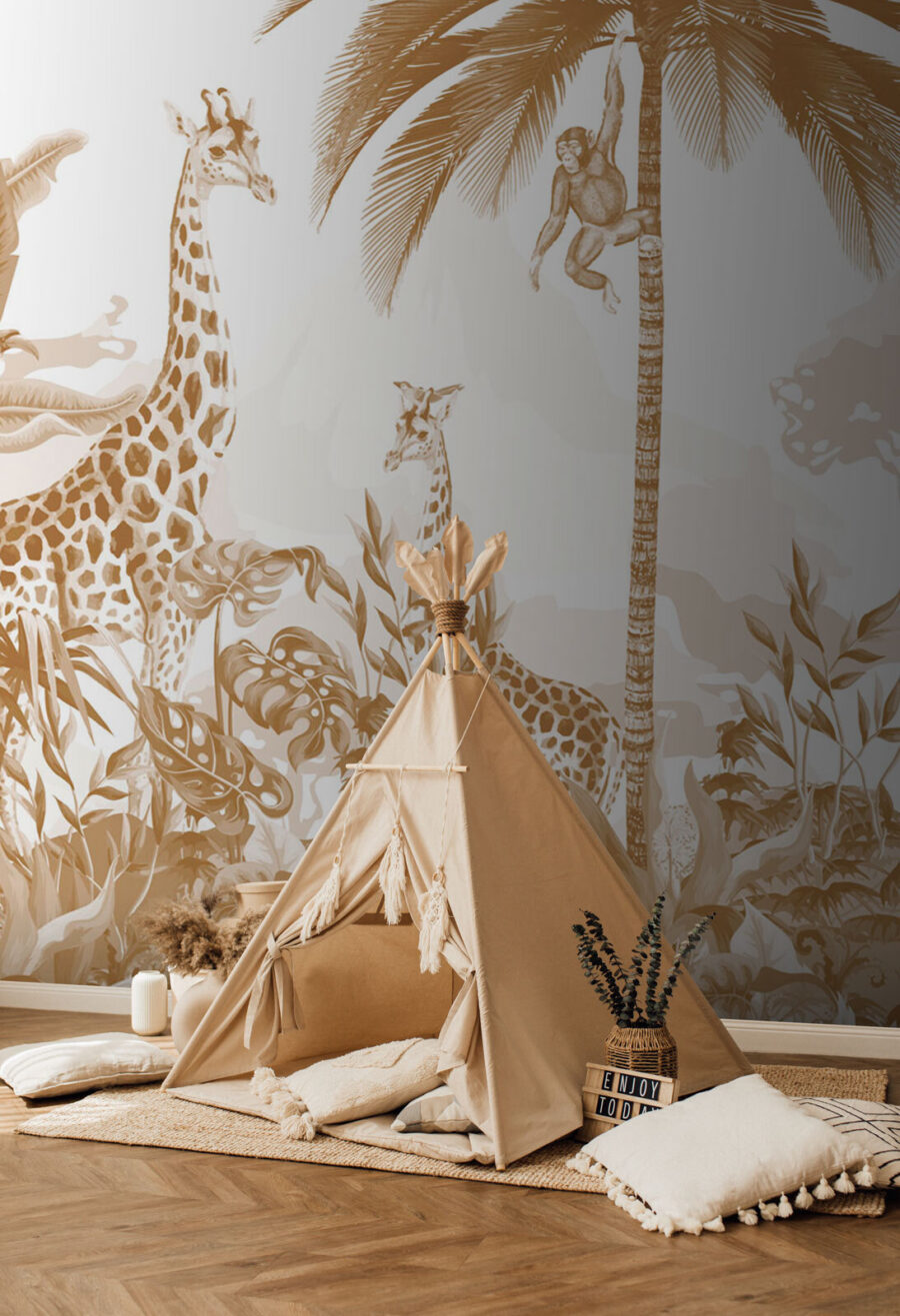Fotobehang Behang met giraffen en zebra's