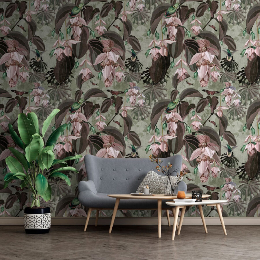 Patroon van bloemen en vogels