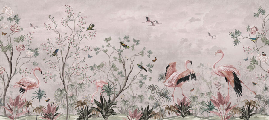 Behang met vogels en planten