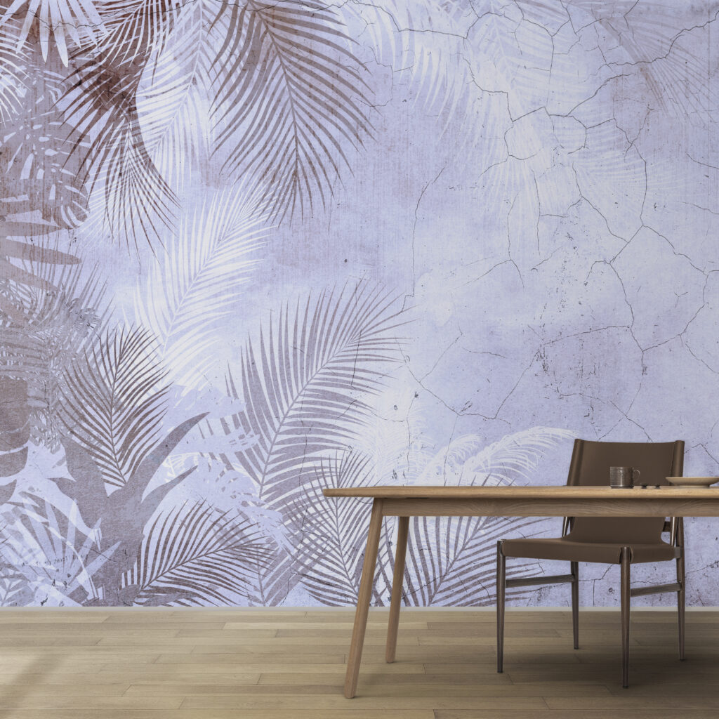 A wall with palm leaves