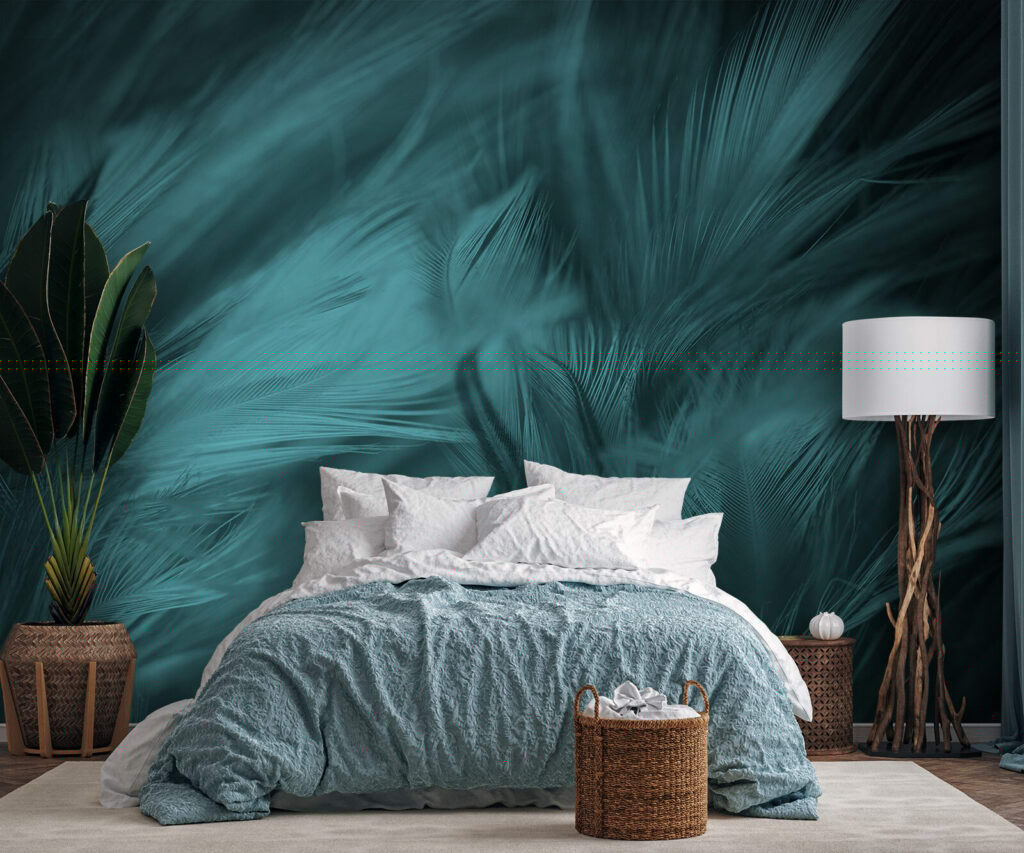 Soft teal feathers in gentle waves