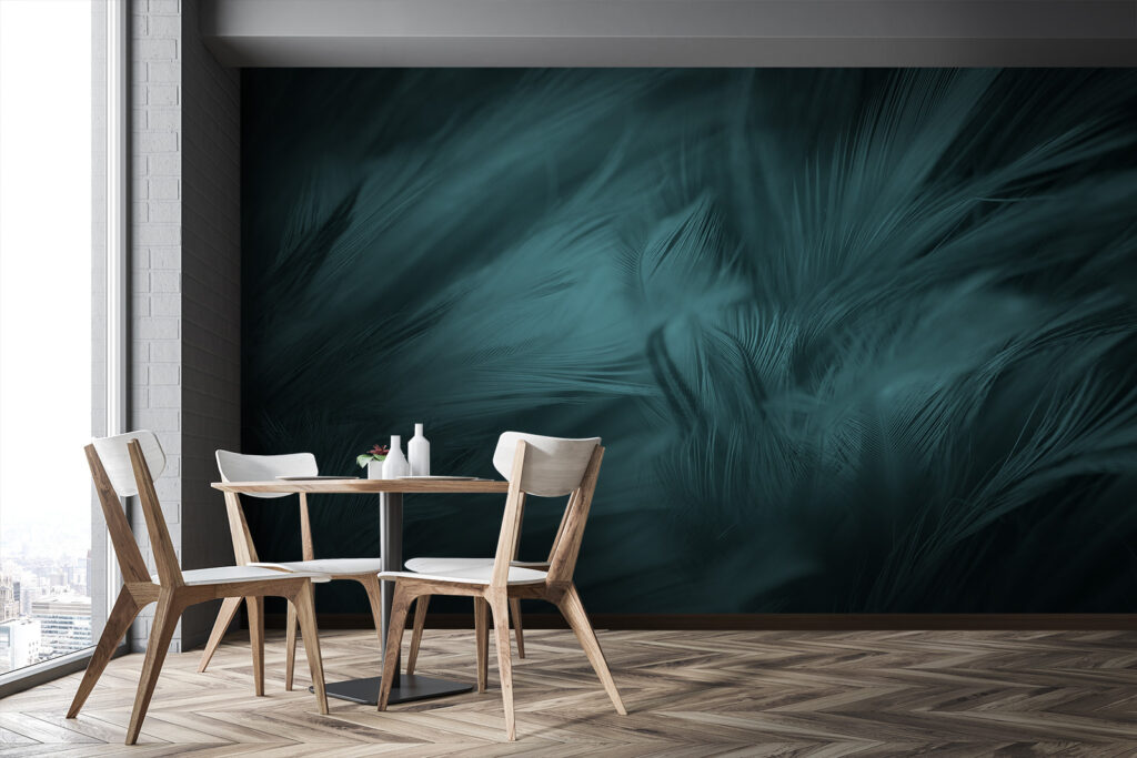 Soft teal feathers in gentle waves