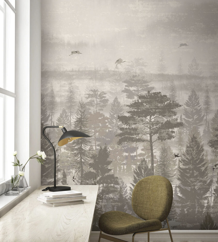 Fotobehang Vogels vliegen over een bos - Afbeelding 5