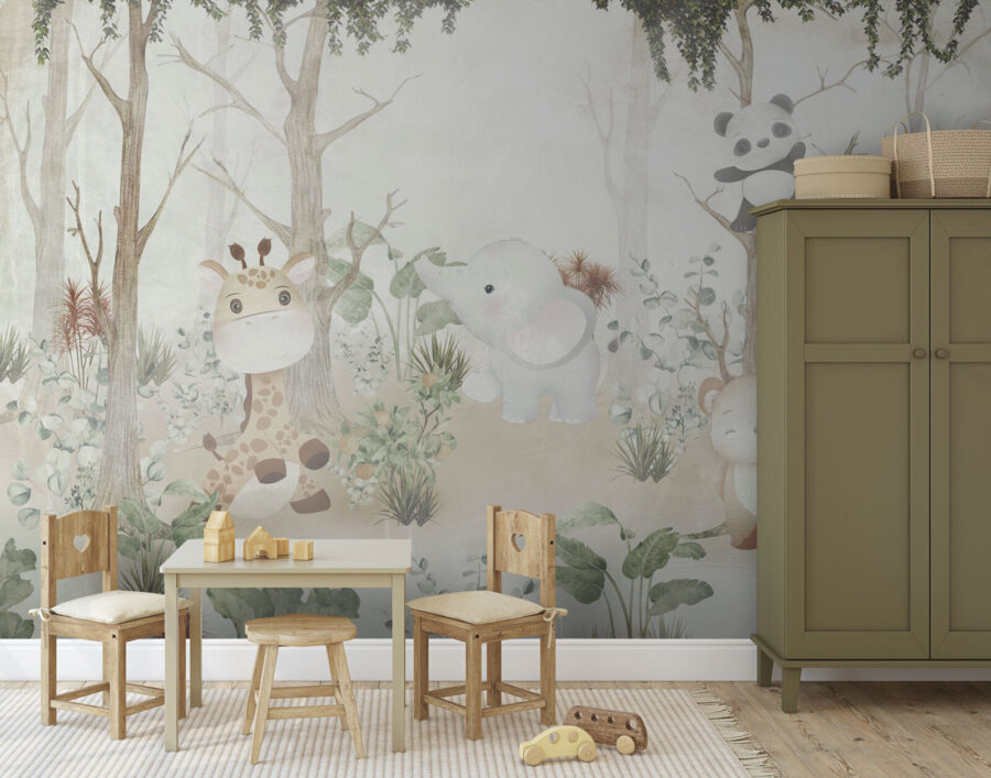 Behang met dieren in het bos