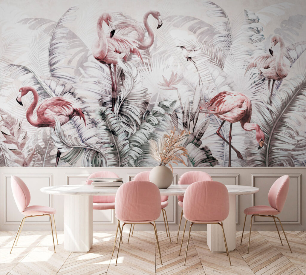 Wallpaper with flamingos and birds Wallpaper with flamingos and birds