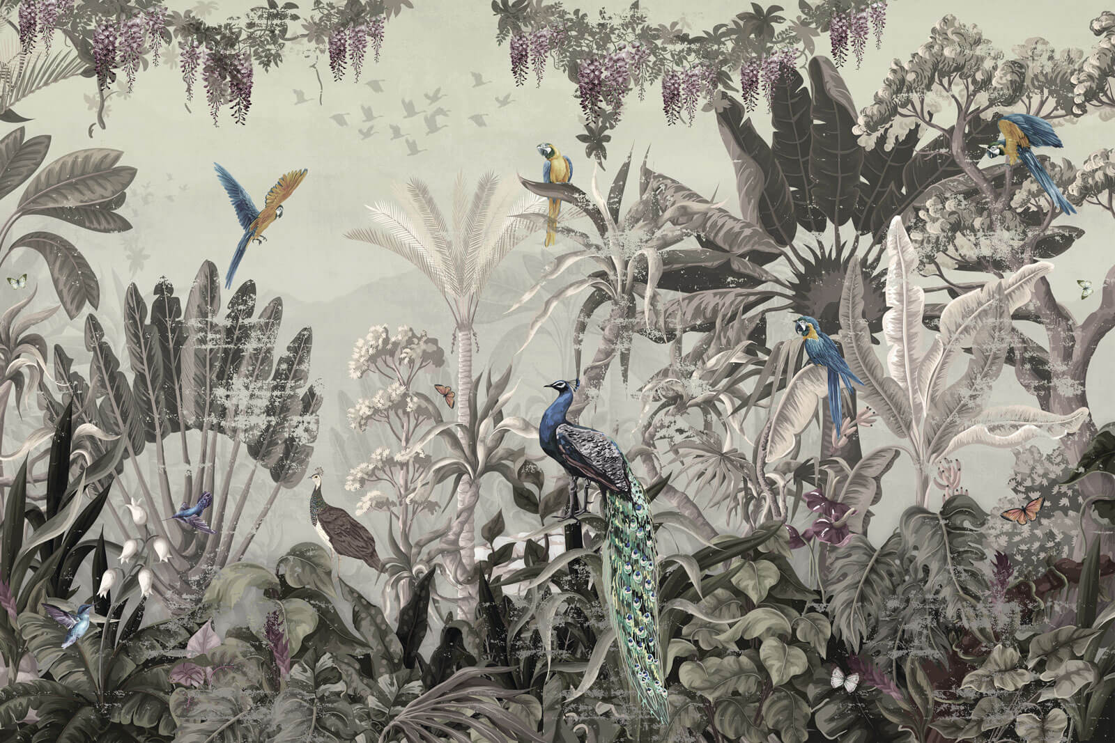 Muurschildering van vogels en planten u73928p - Muurschildering van vogels en planten - tegory