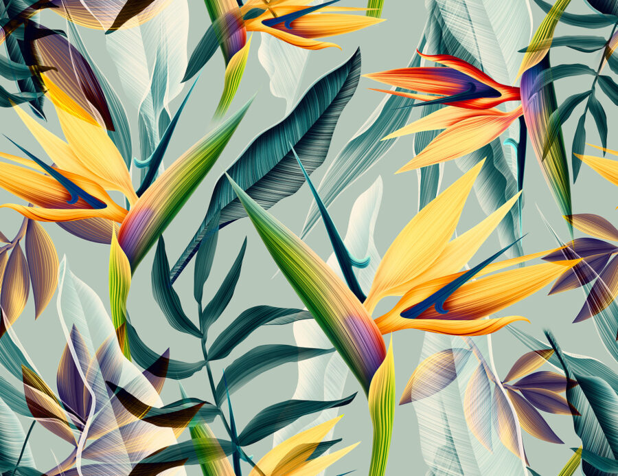 Fotobehang Kleurrijke bloemen en bladeren - Afbeelding 9