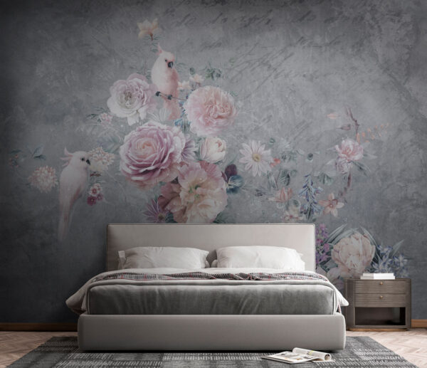 Schilderij van bloemen en vogels Schilderij van bloemen en vogels