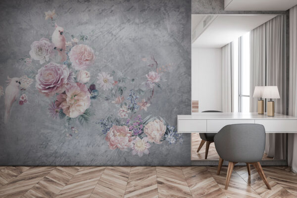 Schilderij van bloemen en vogels Schilderij van bloemen en vogels