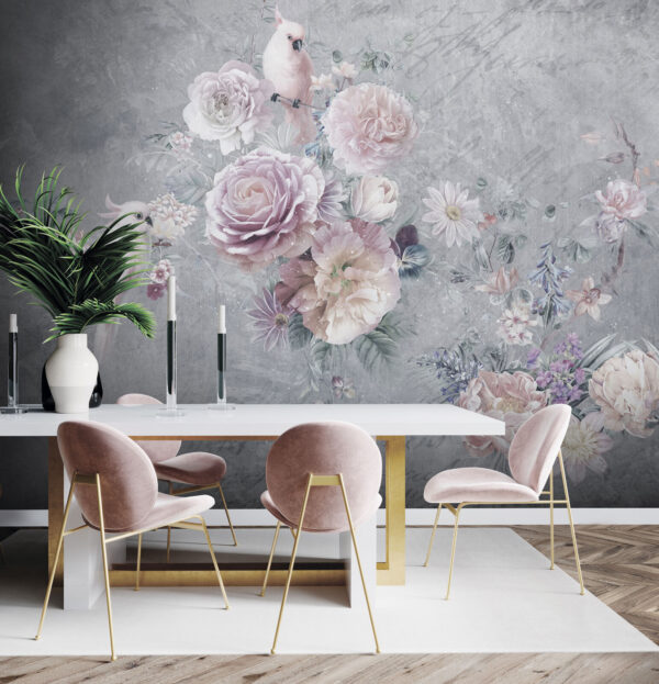 Schilderij van bloemen en vogels Schilderij van bloemen en vogels