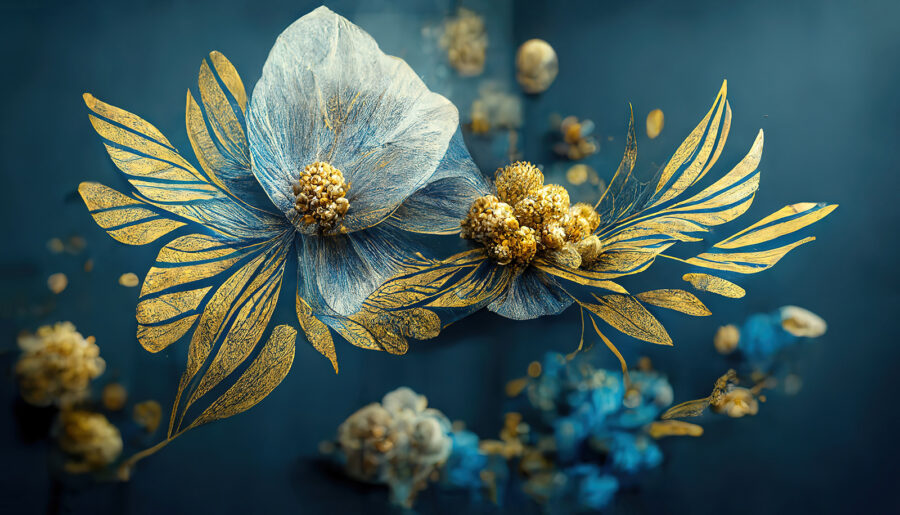 Blauwe en gouden bloemen