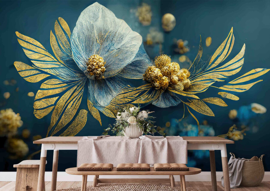 Blauwe en gouden bloemen