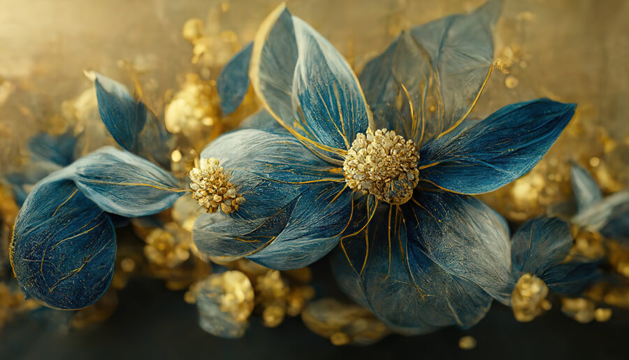 Elegante blauwe bladeren en delicate bloemen