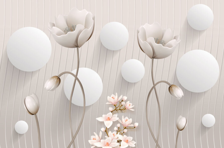 Behang met bloemen en cirkels