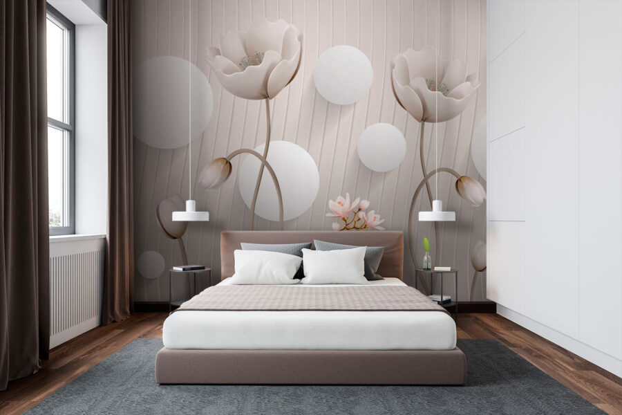 Behang met bloemen en cirkels