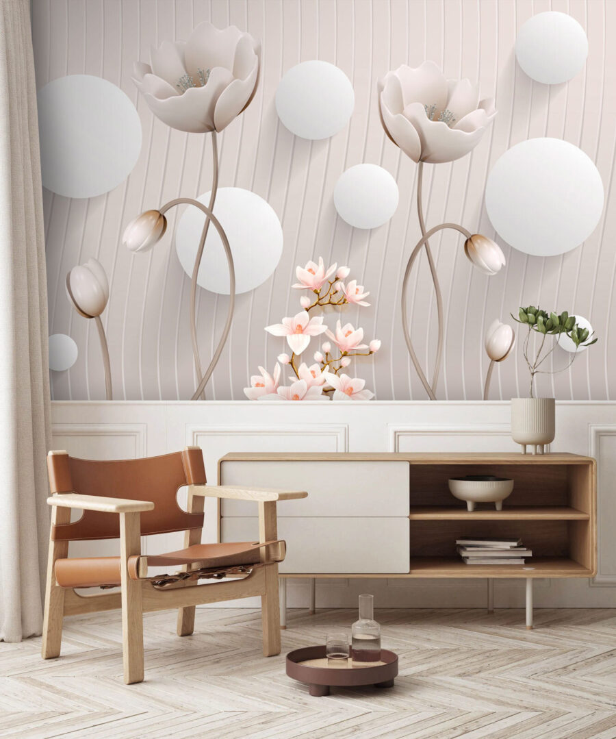 Behang met bloemen en cirkels
