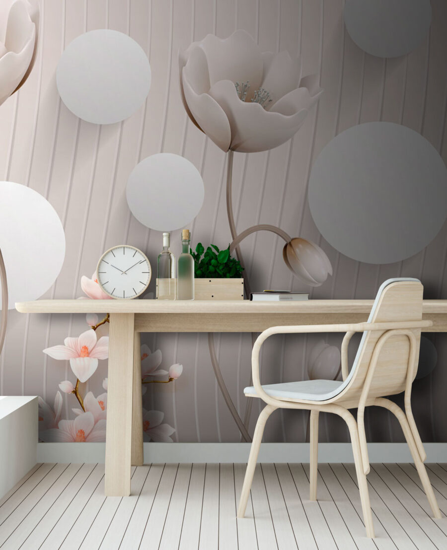 Behang met bloemen en cirkels