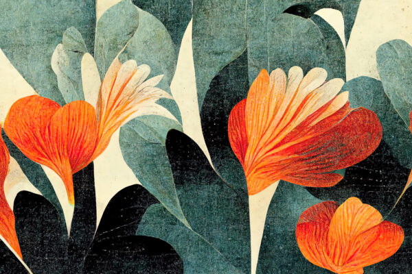 Schilderij van oranje en witte bloemen Schilderij van oranje en witte bloemen