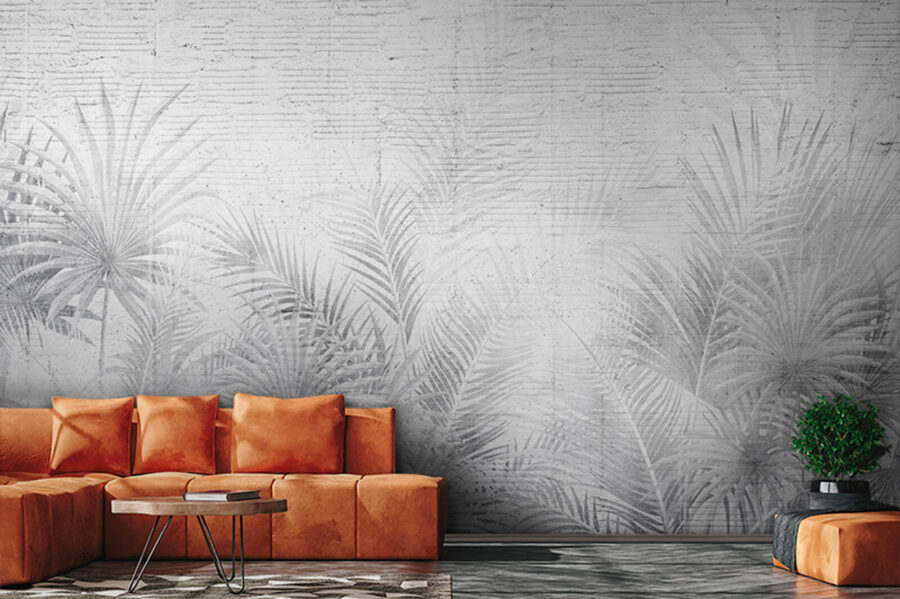 Witte en grijze achtergrond met palmbladeren Witte en grijze achtergrond met palmbladeren