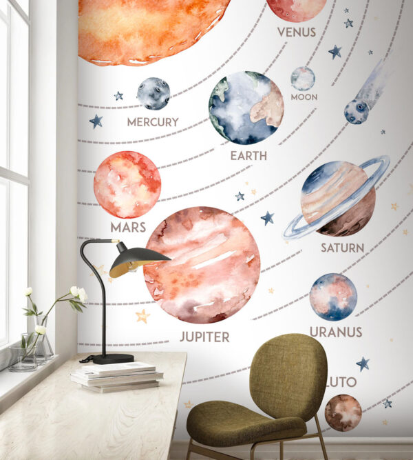 Aquarel van planeten en sterren Aquarel van planeten en sterren
