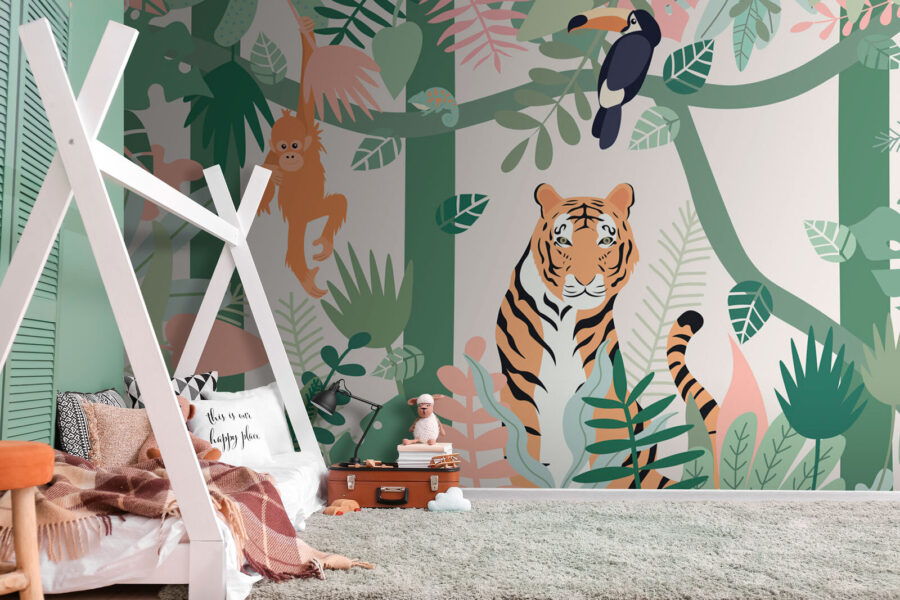 Tijger en vogels in de jungle
