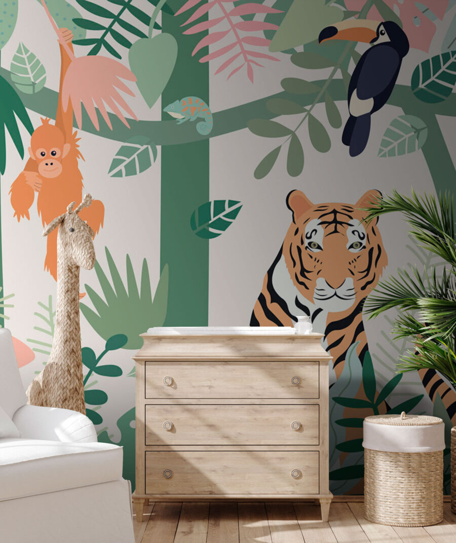 Tijger en vogels in de jungle