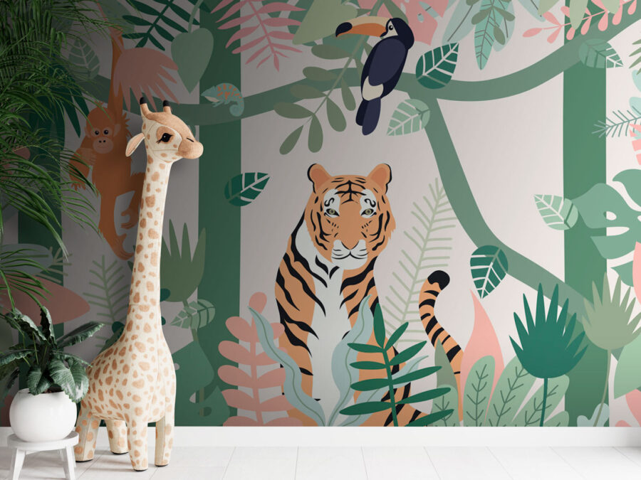 Tijger en vogels in de jungle