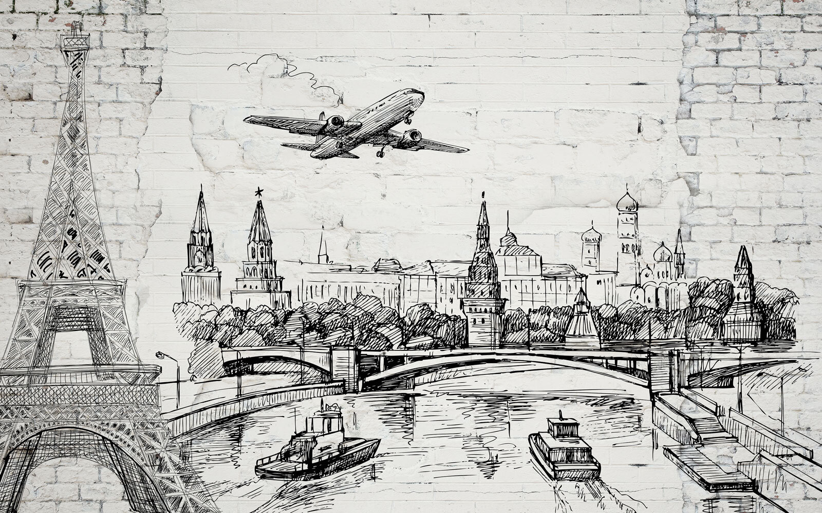 Tekening van een stad en een brug u74537p - Tekening van een stad en een brug - tegory