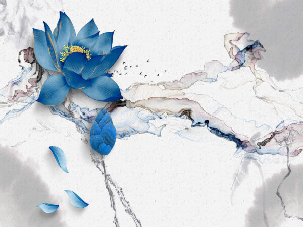Blauwe bloem op een marmeren oppervlak Blauwe bloem op een marmeren oppervlak