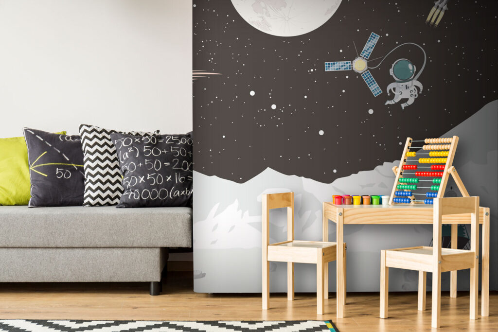 Space scene with a moon and satellite