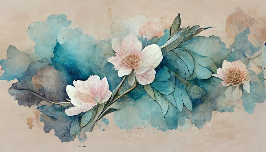 Schilderij van bloemen en bladeren