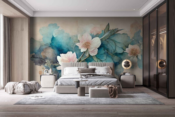Schilderij van bloemen en bladeren Schilderij van bloemen en bladeren
