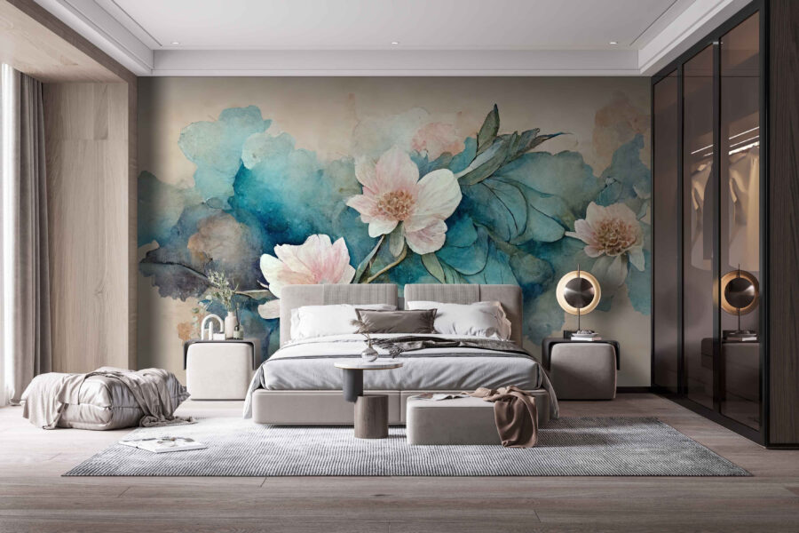 Schilderij van bloemen en bladeren