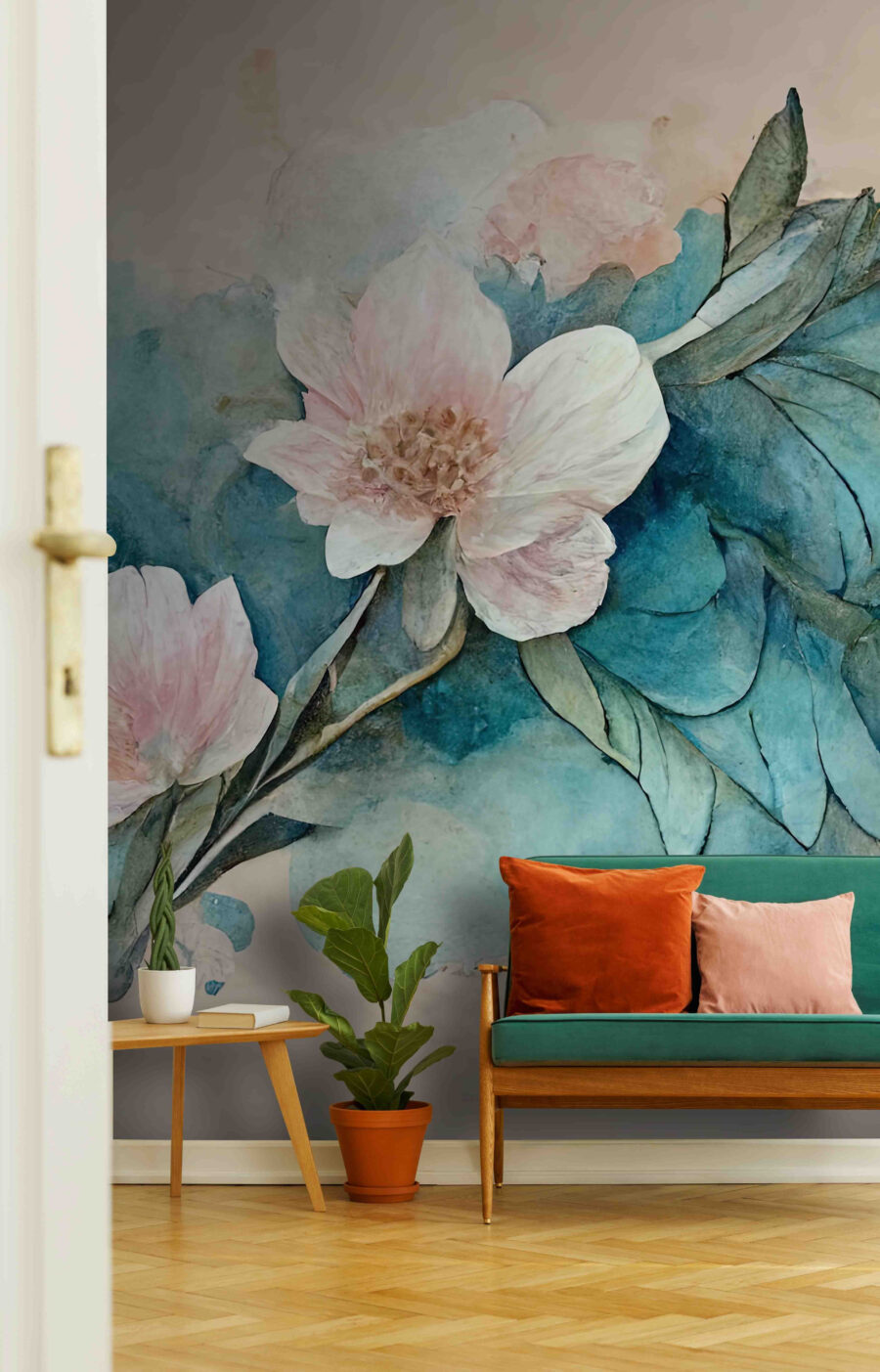 Schilderij van bloemen en bladeren