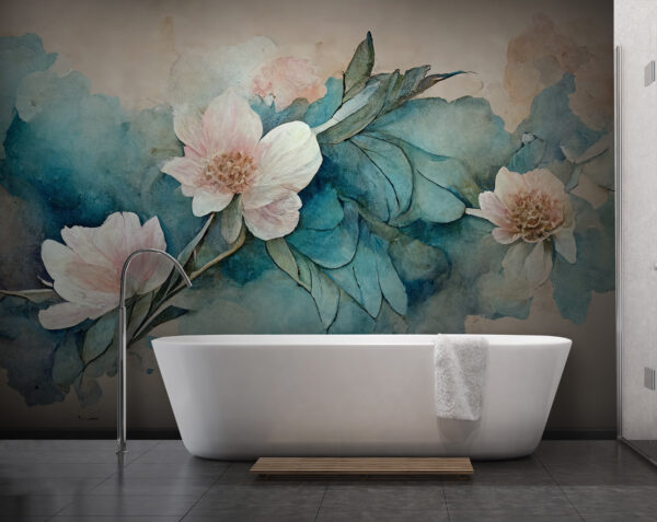 Schilderij van bloemen en bladeren Schilderij van bloemen en bladeren