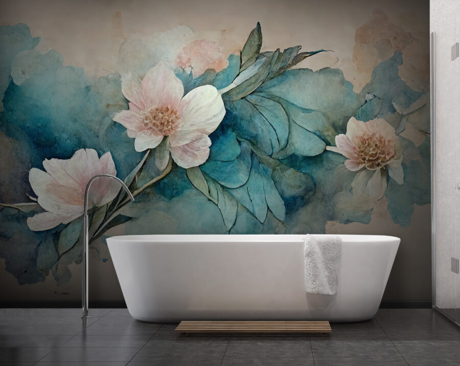 Schilderij van bloemen en bladeren