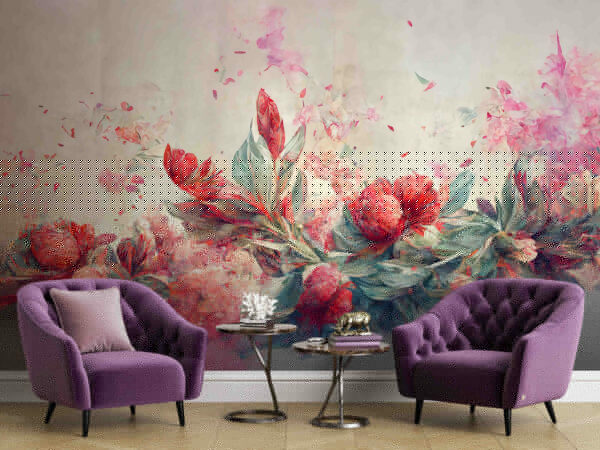 Schilderij van bloemen en bladeren Schilderij van bloemen en bladeren