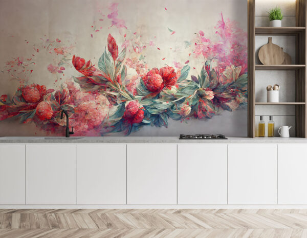 Schilderij van bloemen en bladeren Schilderij van bloemen en bladeren